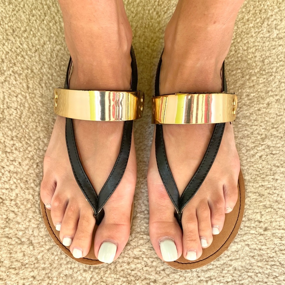 Flat black & gold sandals